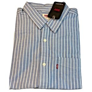 NWT $60 Levis Men's Short Sleeve Blue & White Stripes Button front Shirt Size XL